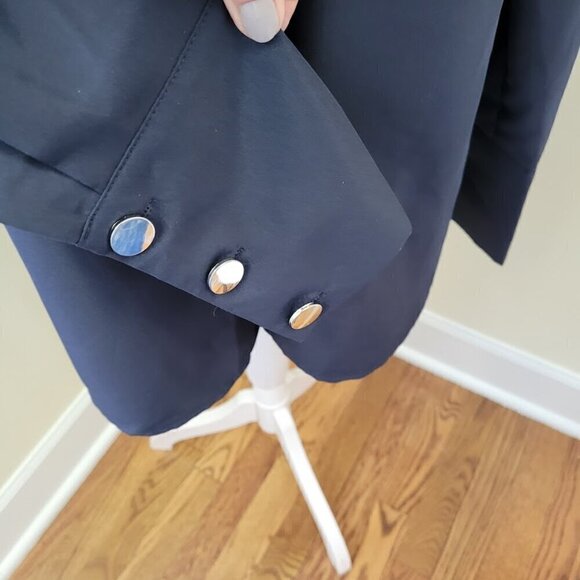 Shein Stand Up Collar Long Sleeve Blouse SZ L Button Up/Button Cuffs Blue Shirt - Picture 4 of 13